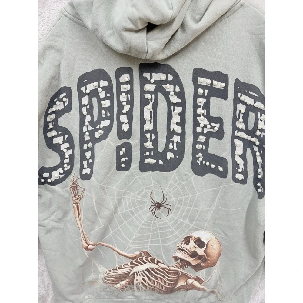 Stray Web Crawler‎ Skull Full Zip Hoodie Mens 2XL Green Spider Y2K Pearls NWT